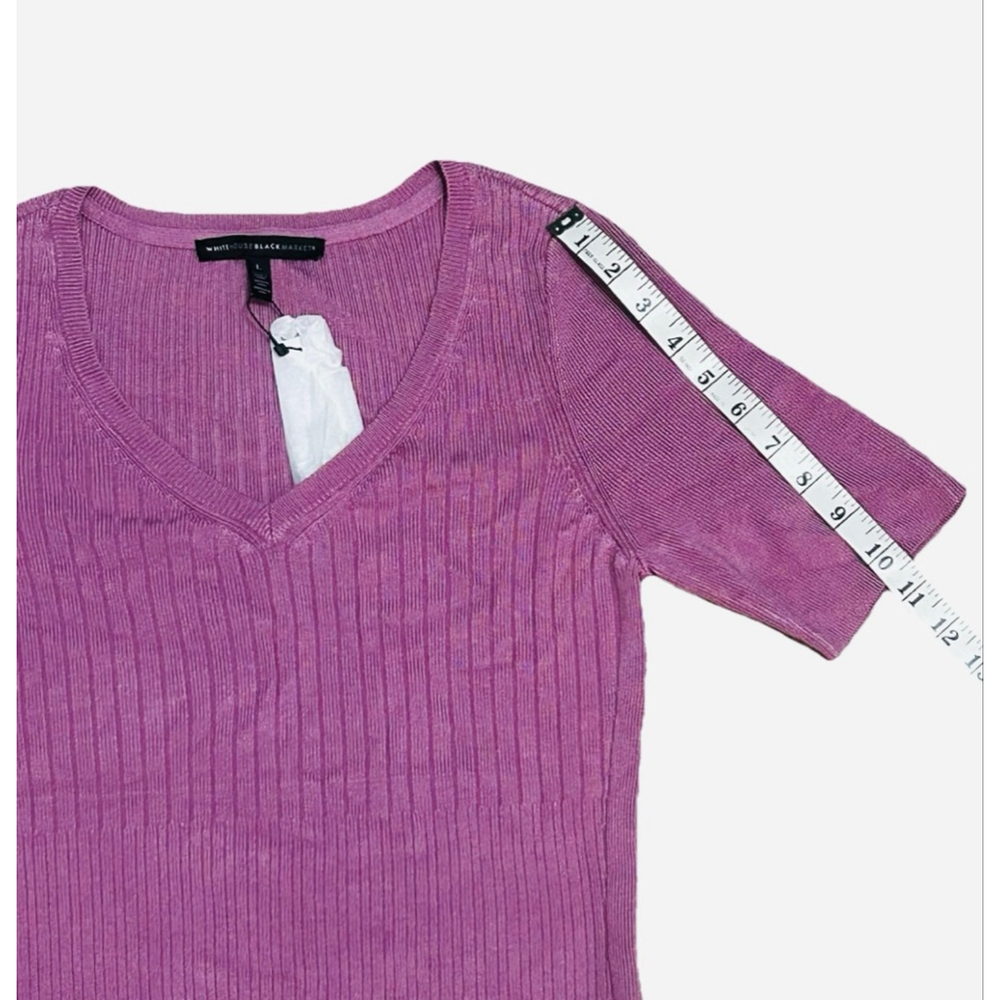 Women's White House Black Market Ribbed V-Neck Top Pink L - Picture 4 of 6